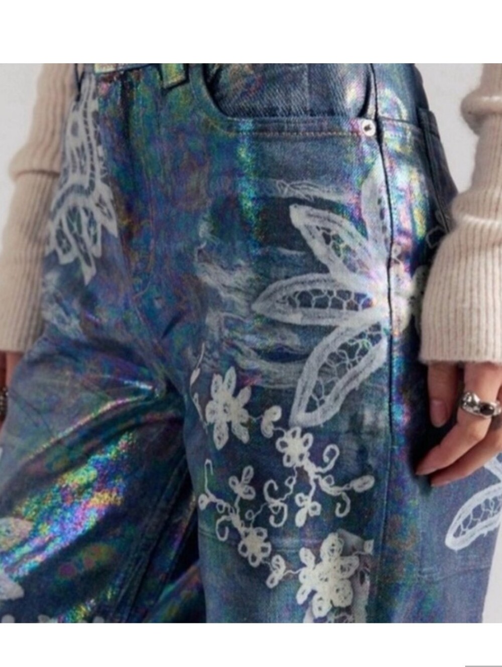 NWT Free People Tinsley Blue Floral High-Rise Printed Jeans - Picture 2 of 9